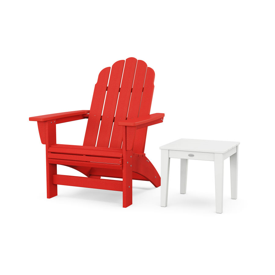 POLYWOOD Vineyard Grand Adirondack Chair with Side Table in Sunset Red / White