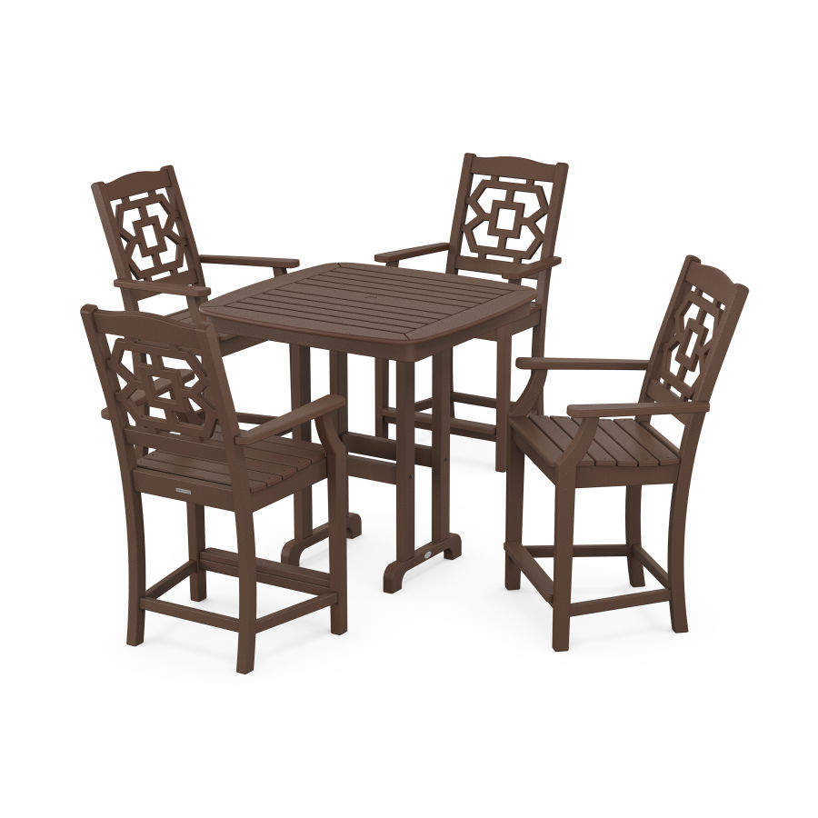 POLYWOOD Chinoiserie 5-Piece Counter Set in Mahogany
