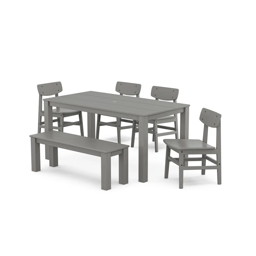 POLYWOOD Modern Studio Urban Chair 6-Piece Parsons Dining Set with Bench