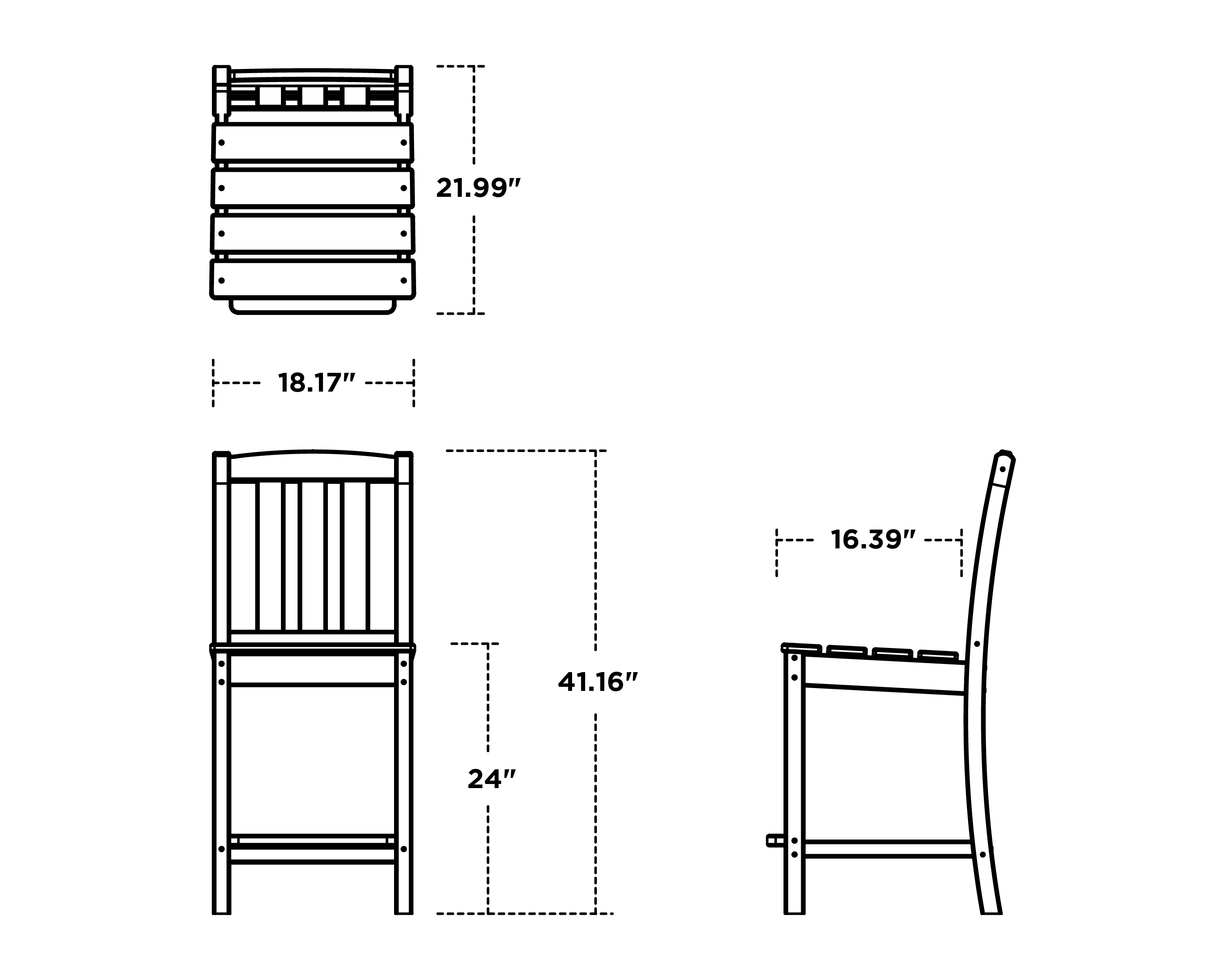 Dimensions for Cape Cod Counter Side Chair