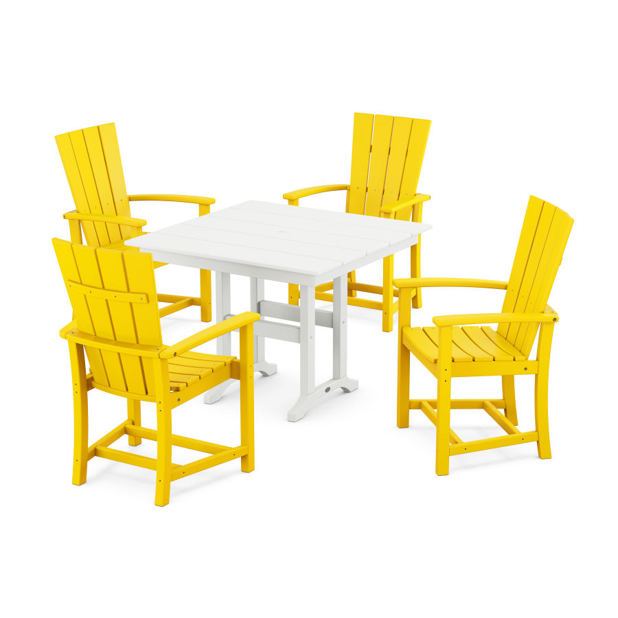 POLYWOOD Quattro 5-Piece Farmhouse Dining Set in Lemon / White