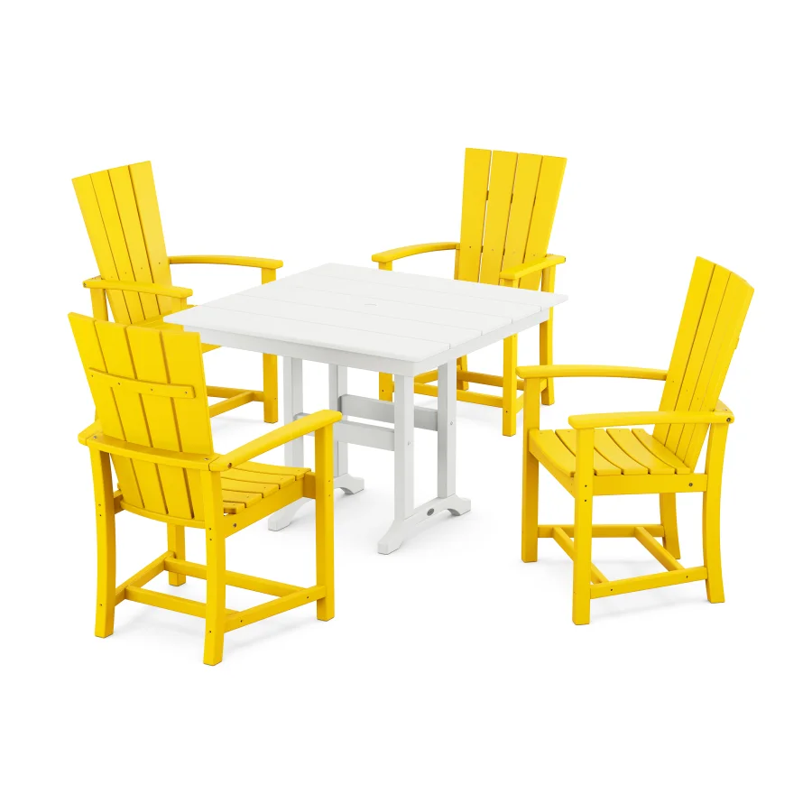 POLYWOOD Quattro 5-Piece Farmhouse Dining Set in Lemon / White