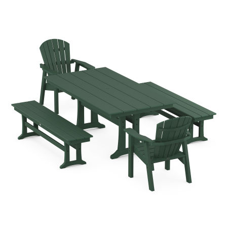 Seashell 5-Piece Farmhouse Dining Set With Trestle Legs in Green