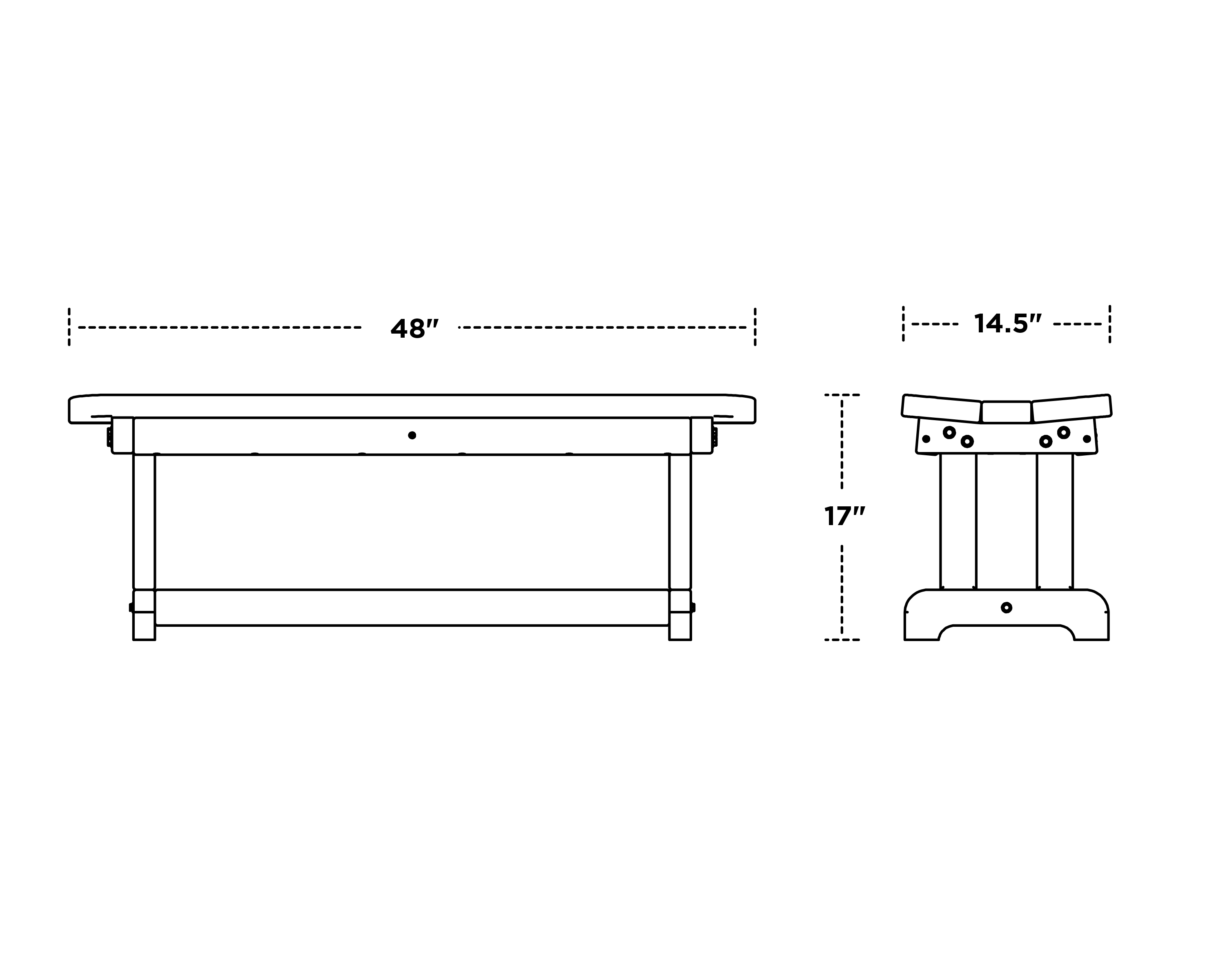 Dimensions for Park 48" Backless Bench