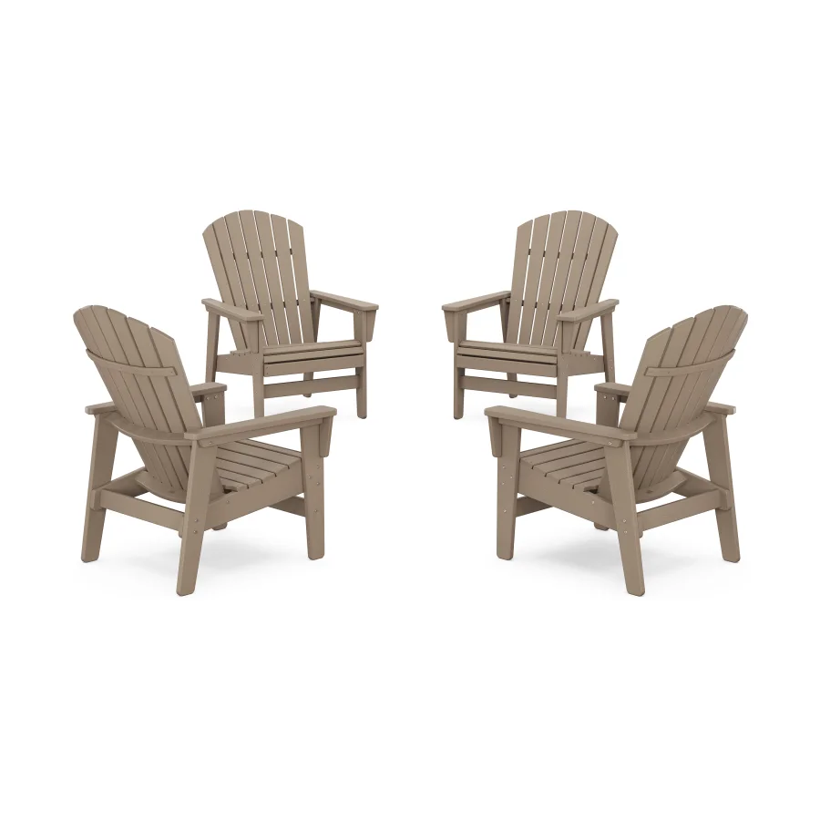 POLYWOOD 4-Piece Nautical Grand Upright Adirondack Chair Conversation Set in Vintage Sahara