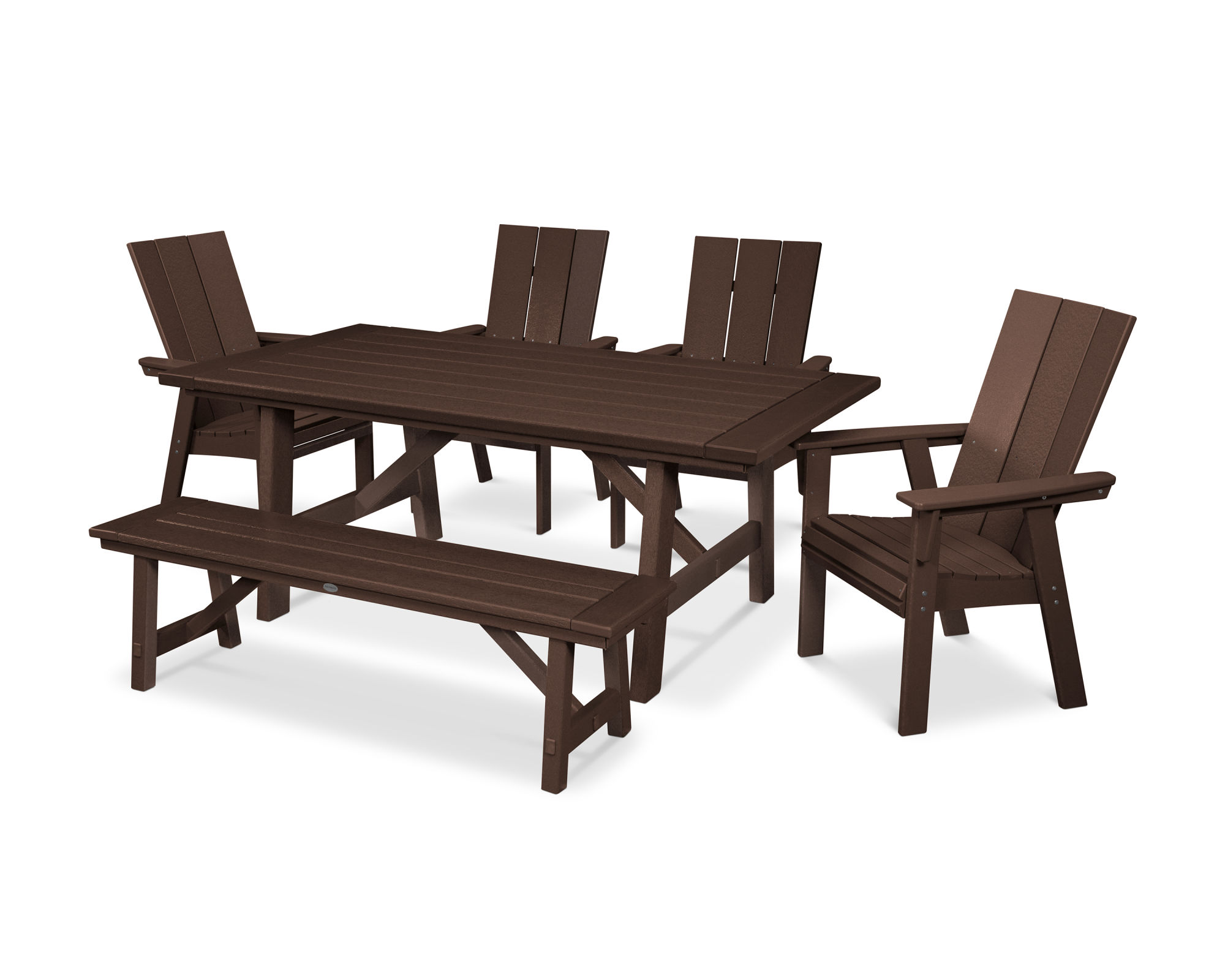 POLYWOOD® Modern Curveback Adirondack 6-Piece Rustic Farmhouse Dining