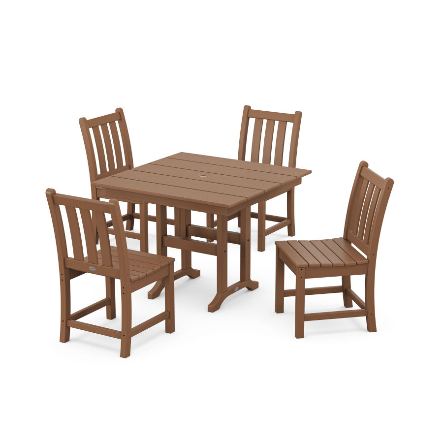 POLYWOOD Traditional Garden Side Chair 5-Piece Farmhouse Dining Set in Teak
