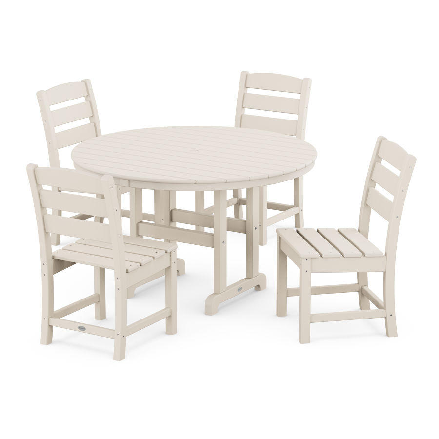 POLYWOOD Lakeside 5-Piece Round Farmhouse Side Chair Dining Set in Sand