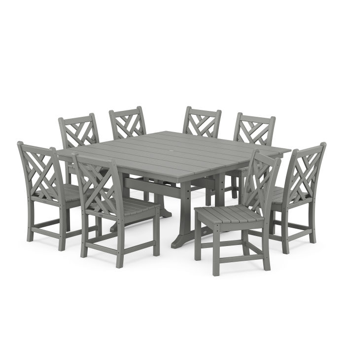 POLYWOOD Chippendale 9-Piece Farmhouse Trestle Dining Set