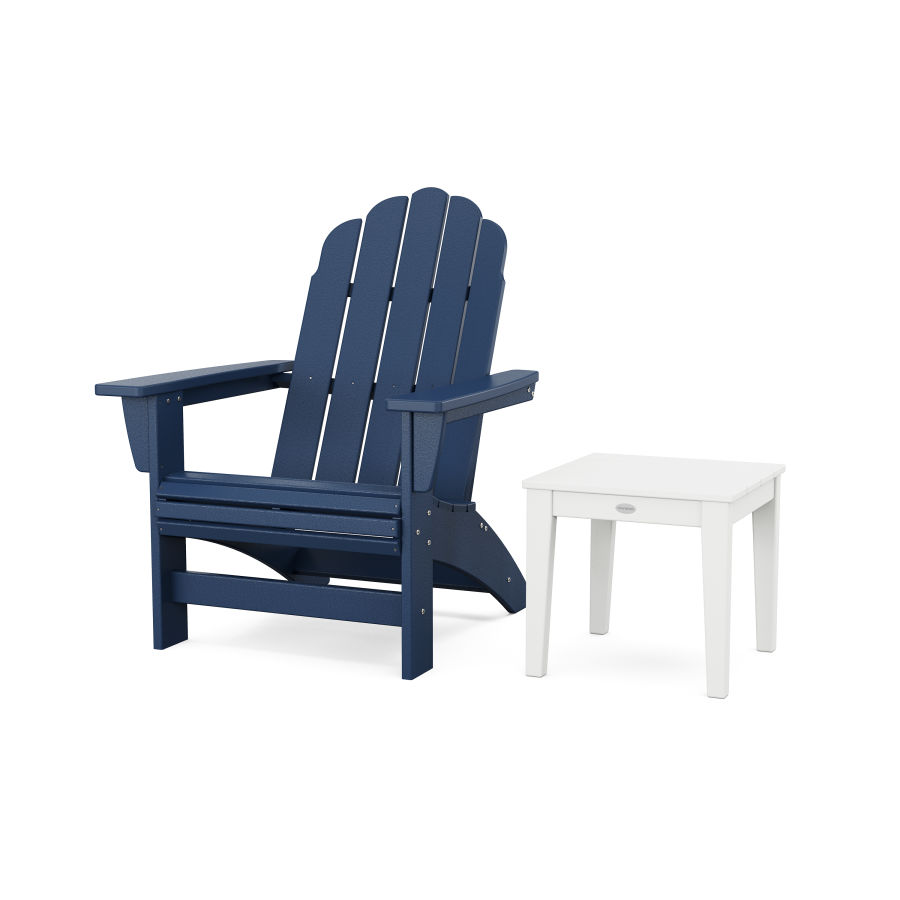 POLYWOOD Vineyard Grand Adirondack Chair with Side Table in Navy / White