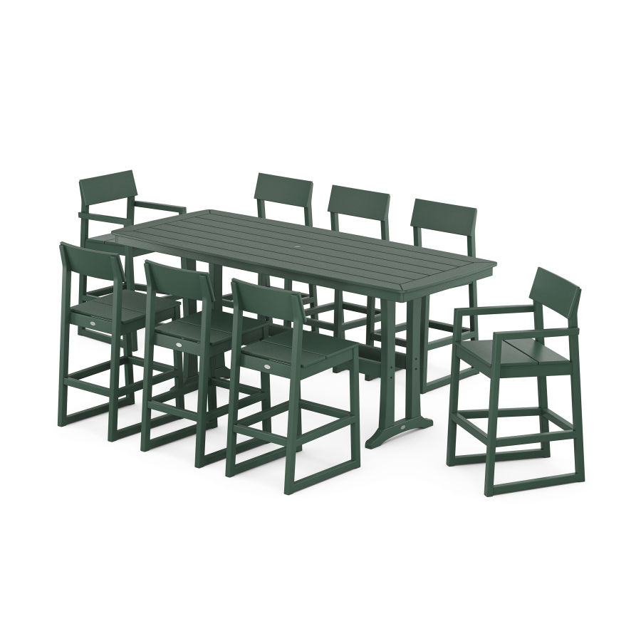 POLYWOOD EDGE 9-Piece Bar Set with Trestle Legs in Green