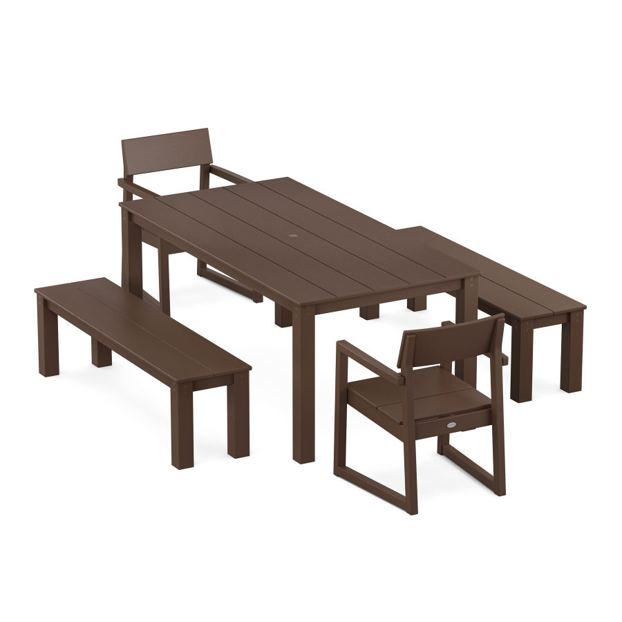 POLYWOOD EDGE 5-Piece Parsons Dining Set with Benches in Mahogany
