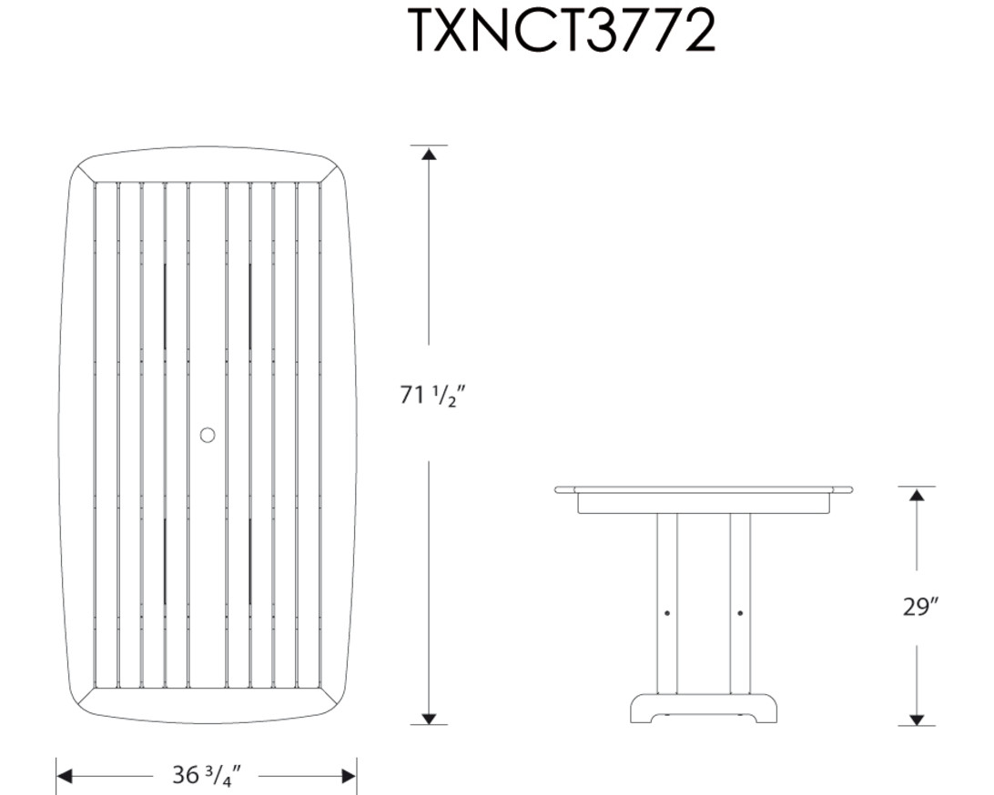 Dimensions for Yacht Club 37" x 72" Dining Table
