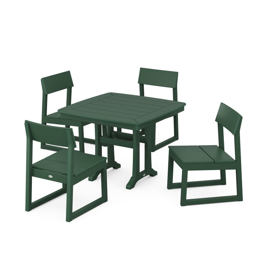 POLYWOOD EDGE Side Chair 5-Piece Dining Set with Trestle Legs in Green