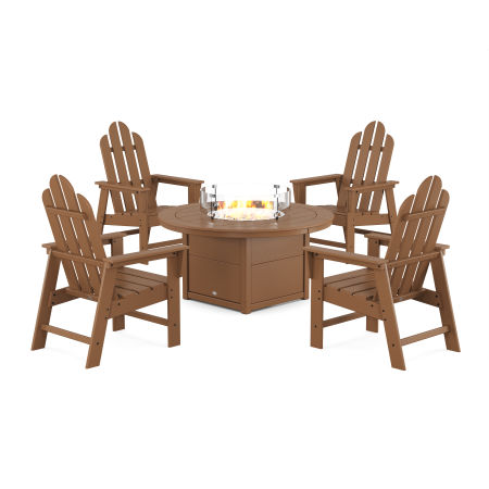 Long Island 4-Piece Upright Adirondack Conversation Set with Fire Pit Table in Teak