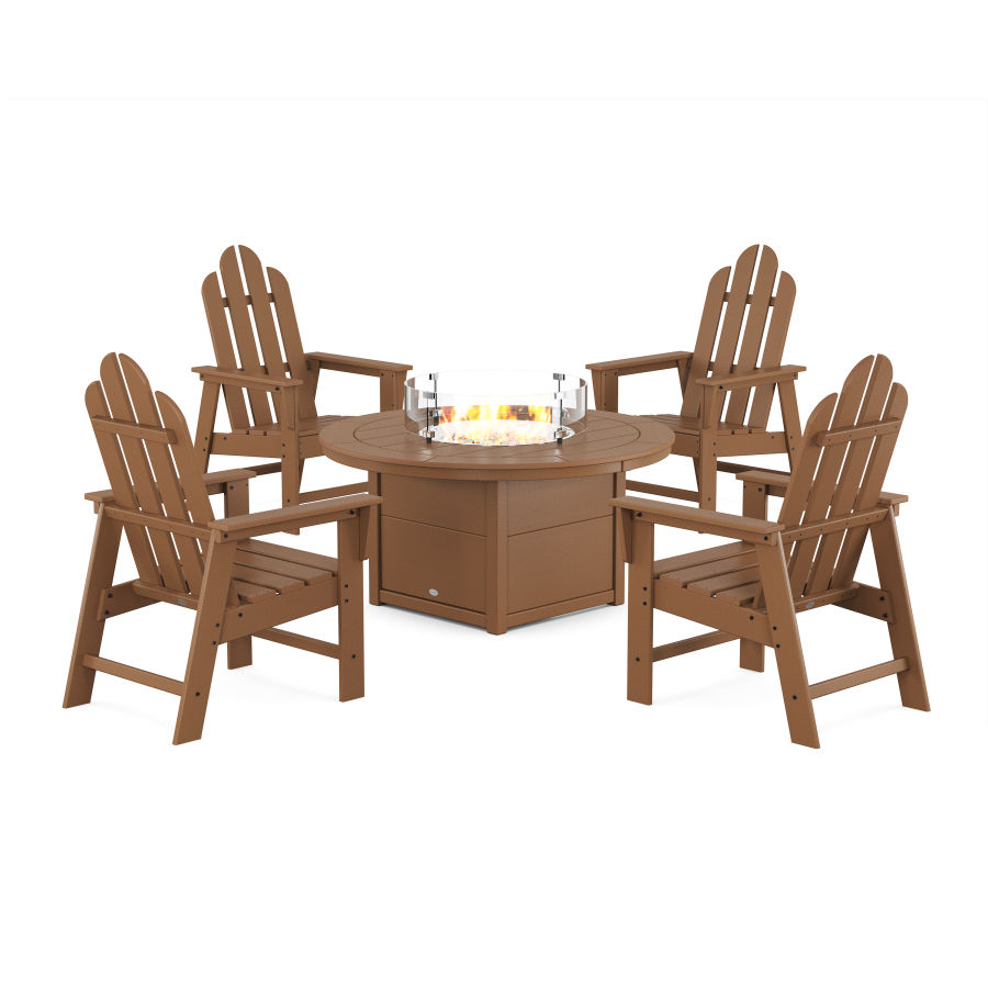 POLYWOOD Long Island 4-Piece Upright Adirondack Conversation Set with Fire Pit Table in Teak