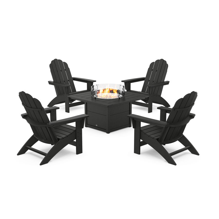 POLYWOOD 5-Piece Vineyard Grand Adirondack Conversation Set with Fire Pit Table in Black