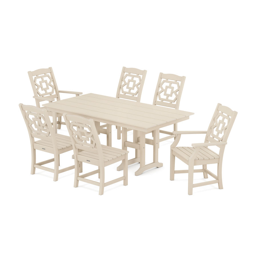 POLYWOOD Chinoiserie 7-Piece Farmhouse Dining Set in Sand
