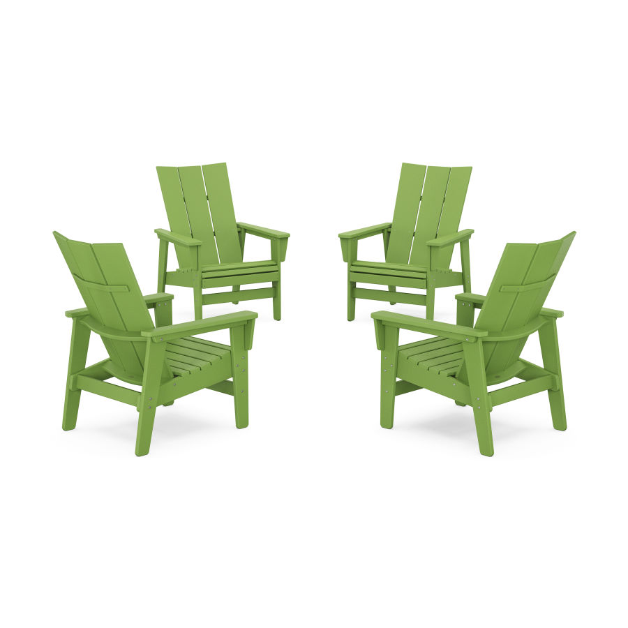 POLYWOOD 4-Piece Modern Grand Upright Adirondack Chair Conversation Set in Lime
