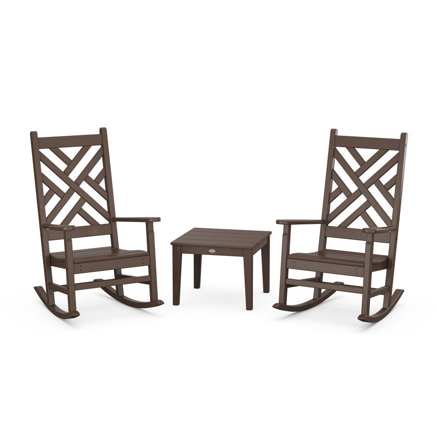 POLYWOOD Chippendale 3-Piece Rocking Chair Set in Mahogany