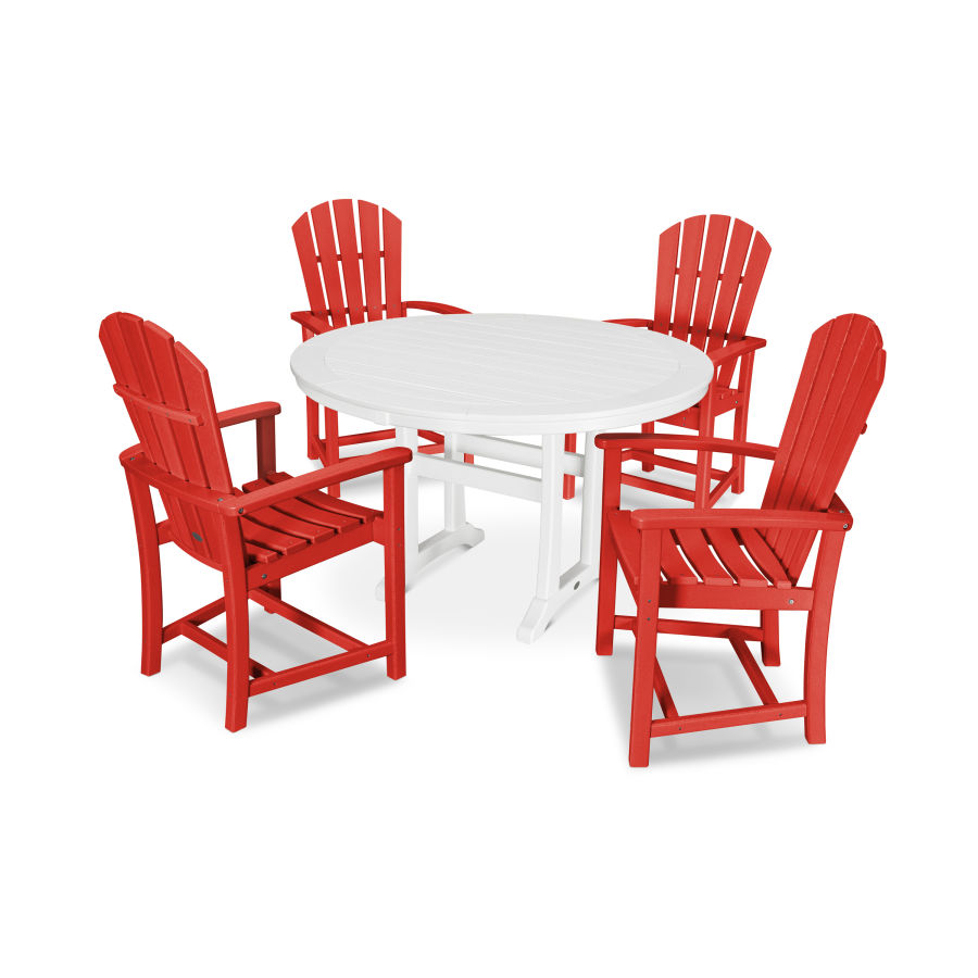 POLYWOOD Palm Coast 5-Piece Round Dining Set in Sunset Red / White