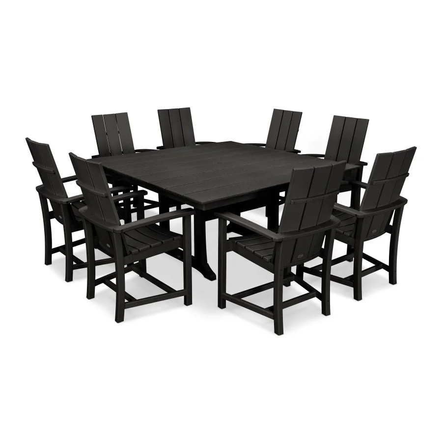 POLYWOOD Adirondack 9-Piece Farmhouse Dining Set in Black