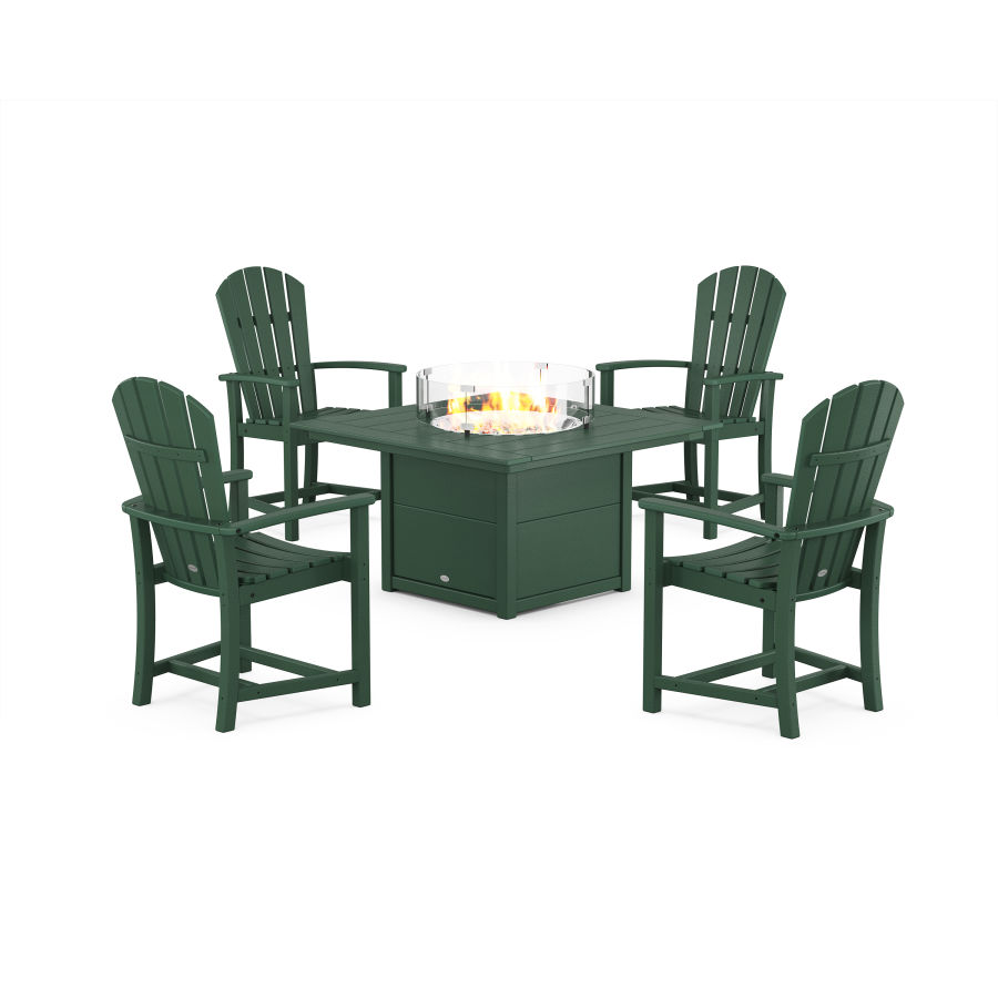 POLYWOOD Palm Coast 4-Piece Upright Adirondack Conversation Set with Fire Pit Table in Green
