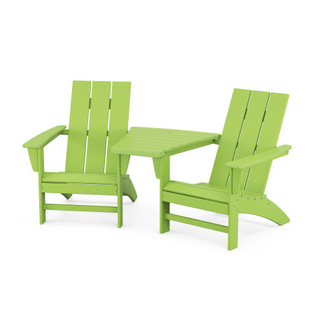 Modern 3-Piece Adirondack Set with Angled Connecting Table in Lime