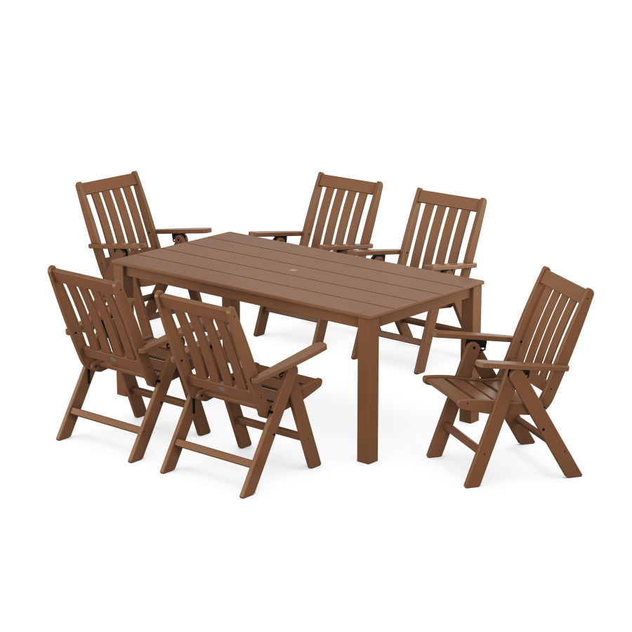 POLYWOOD Vineyard Folding Chair 7-Piece Parsons Dining Set in Teak