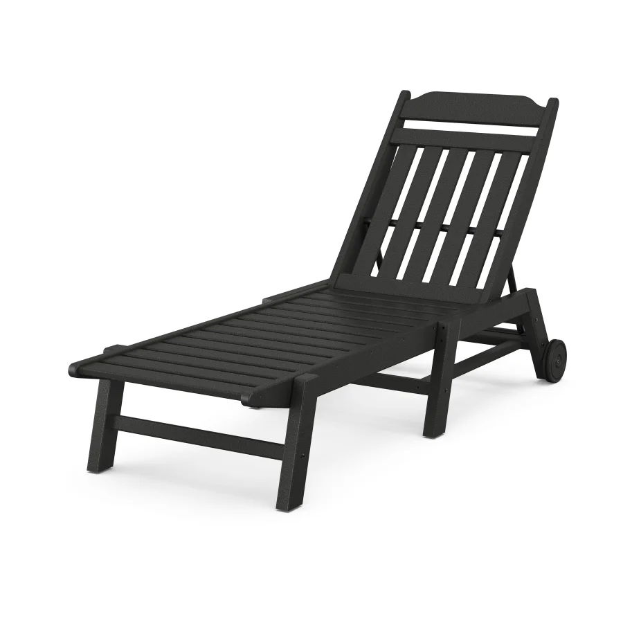 POLYWOOD Cottage Chaise with Wheels in Black