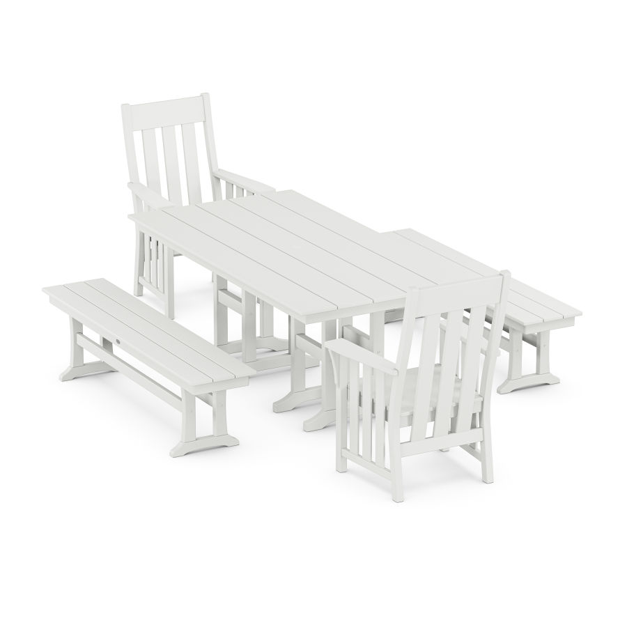POLYWOOD Acadia 5-Piece Farmhouse Dining Set with Benches in White