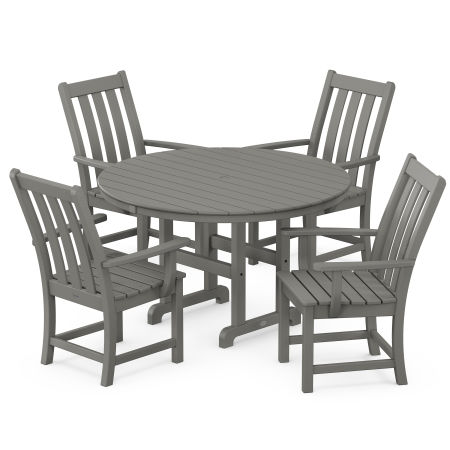 Vineyard 5-Piece Round Farmhouse Arm Chair Dining Set in Slate Grey
