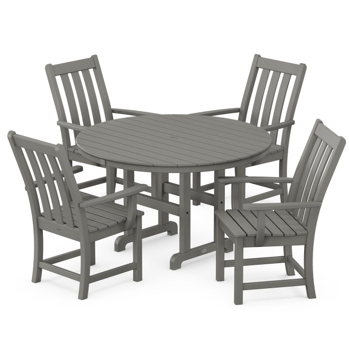 Vineyard 5-Piece Round Farmhouse Arm Chair Dining Set