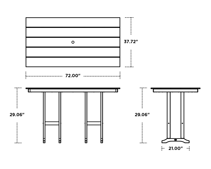 Dimensions for Farmhouse 37" x 72" Dining Table