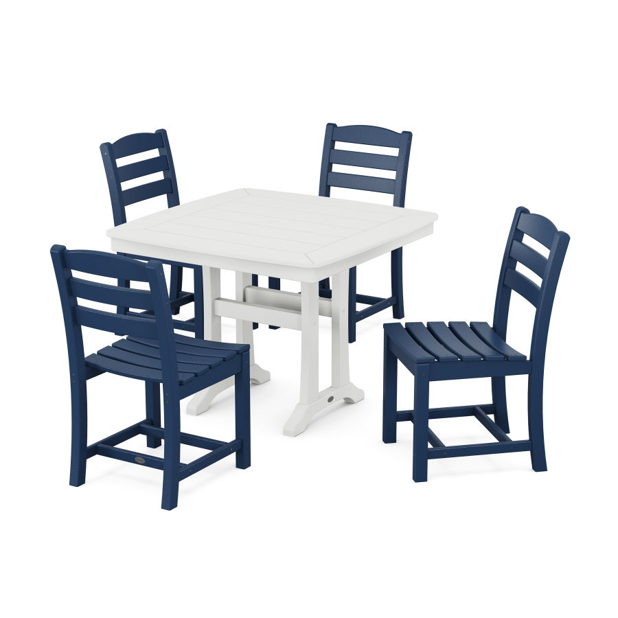 POLYWOOD La Casa Café Side Chair 5-Piece Dining Set with Trestle Legs in Navy / White