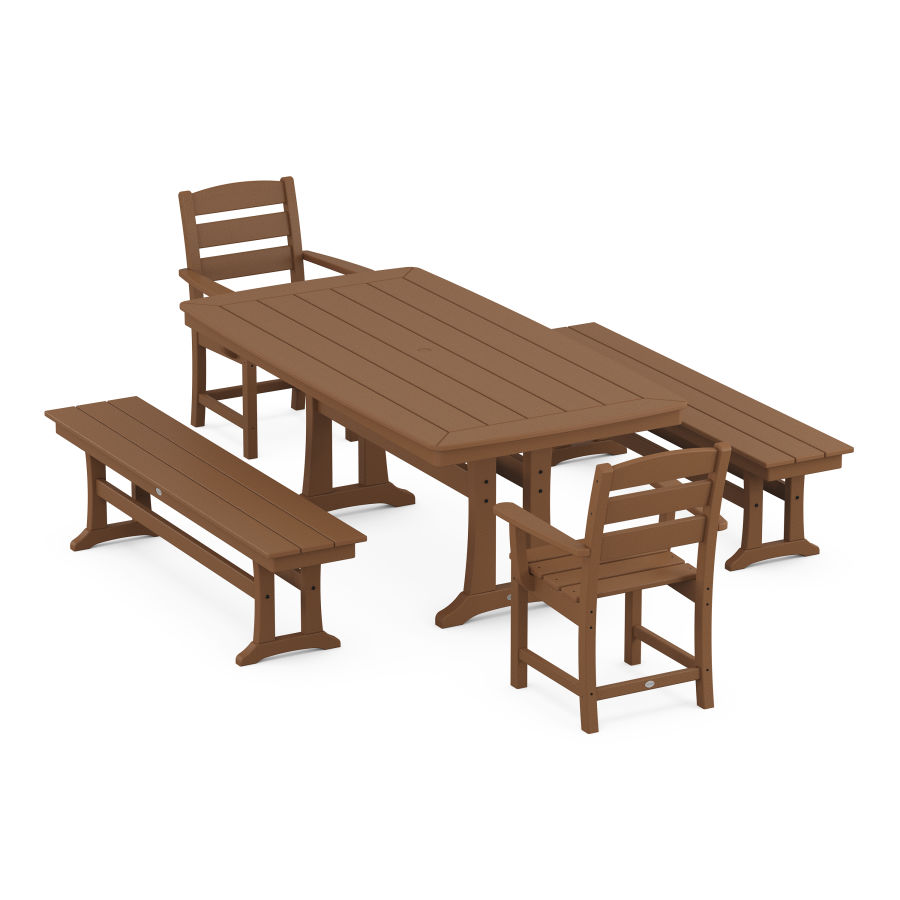 POLYWOOD Lakeside 5-Piece Dining Set with Trestle Legs in Teak