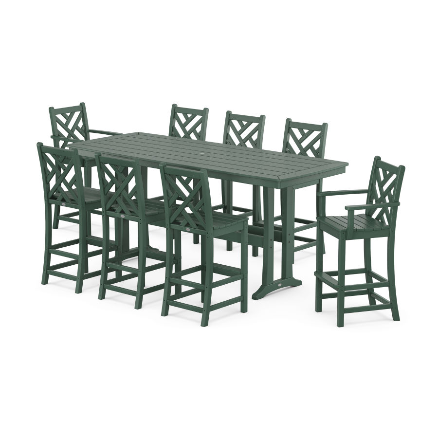 POLYWOOD Chippendale 9-Piece Bar Set with Trestle Legs in Green