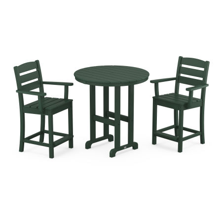 Lakeside 3-Piece Round Farmhouse Arm Chair Counter  Set in Green