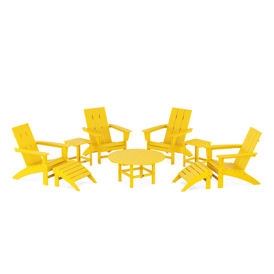 POLYWOOD Modern Adirondack Chair 9-Piece Conversation Set in Lemon