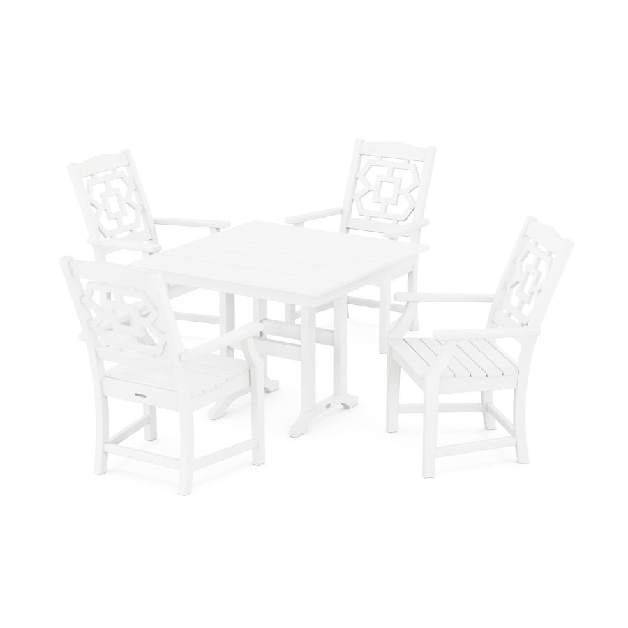 POLYWOOD Chinoiserie 5-Piece Farmhouse Dining Set in White