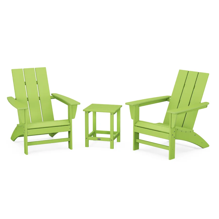 POLYWOOD Modern 3-Piece Adirondack Set with Long Island 18" Side Table in Lime