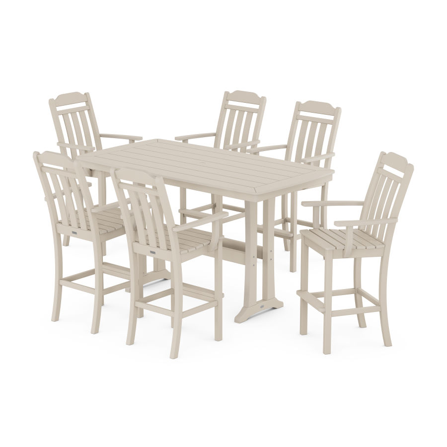 POLYWOOD Country Living Arm Chair 7-Piece Bar Set with Trestle Legs in Sand