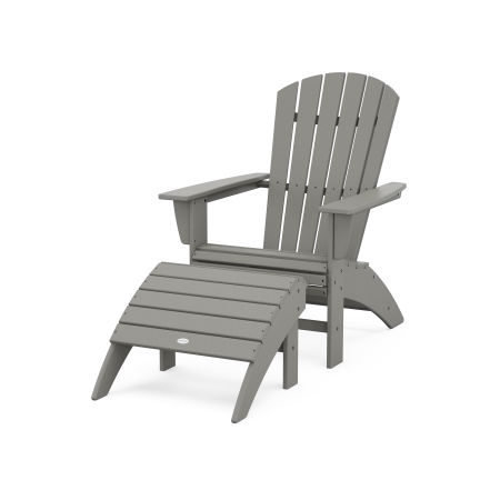 Nautical Curveback Adirondack Chair 2-Piece Set with Ottoman in Slate Grey