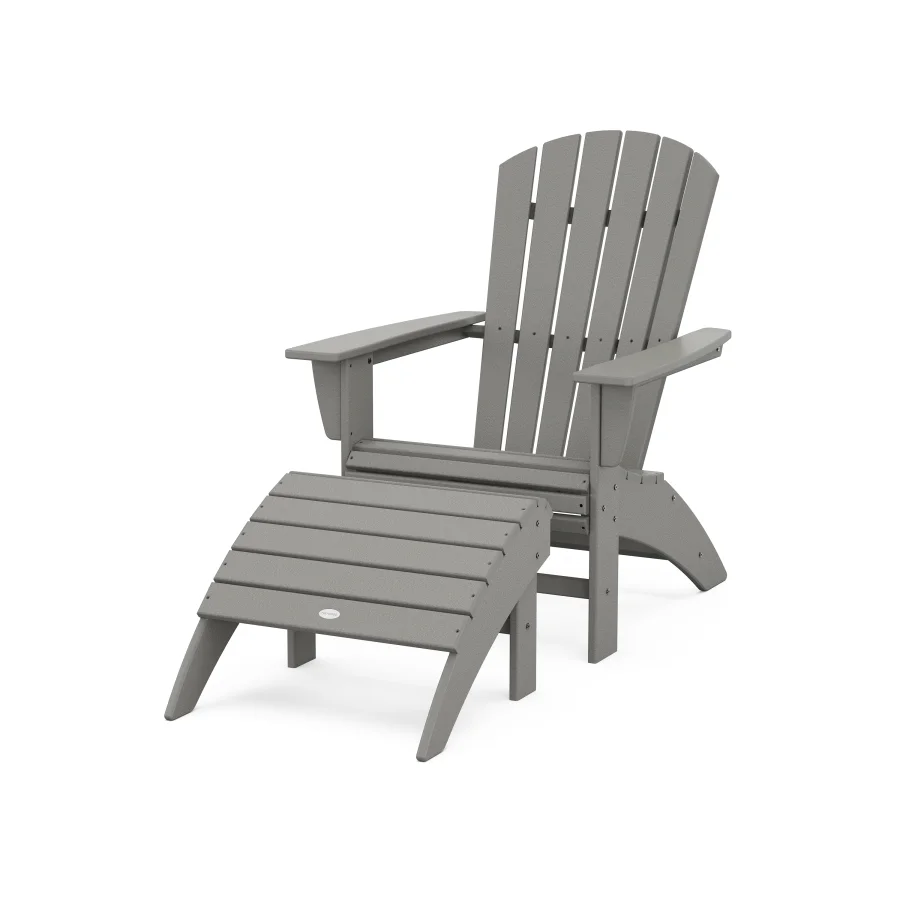 POLYWOOD Nautical Curveback Adirondack Chair 2-Piece Set with Ottoman