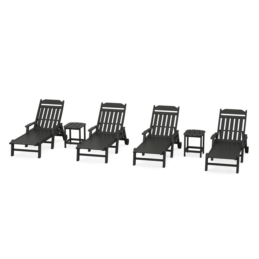 POLYWOOD Country Living 6-Piece Chaise Set with Arms and Wheels in Black