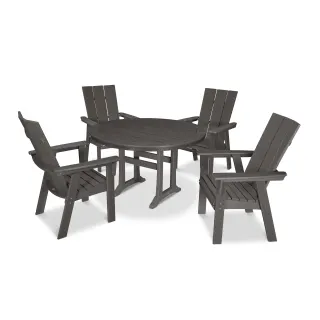 POLYWOOD Modern Curveback Adirondack 5-Piece Nautical Trestle Dining Set in Vintage Finish