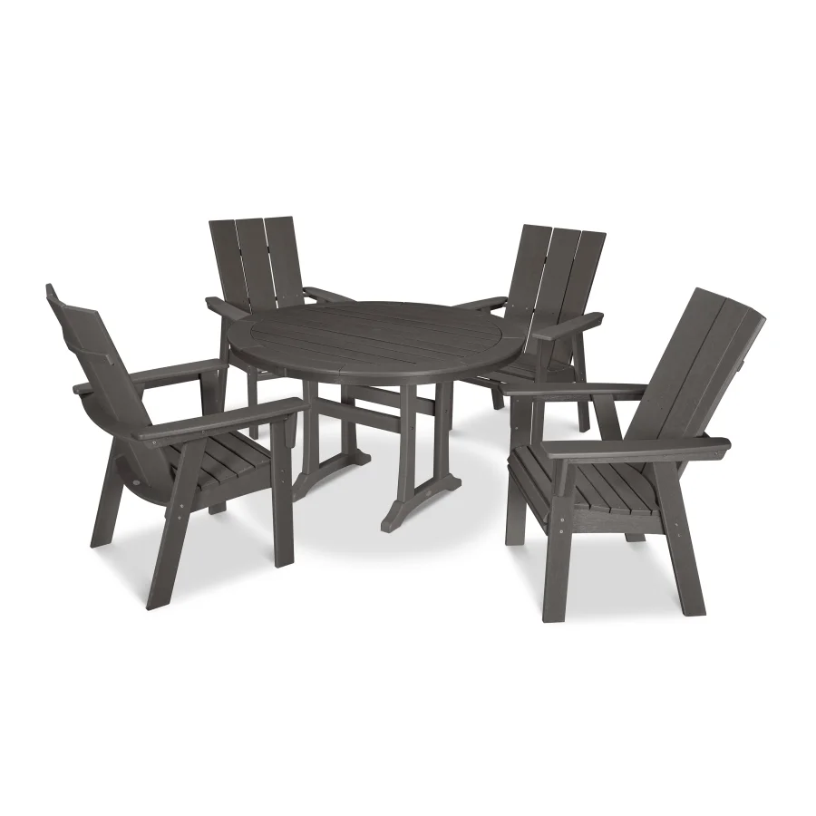 POLYWOOD Modern Curveback Adirondack 5-Piece Nautical Trestle Dining Set in Vintage Finish