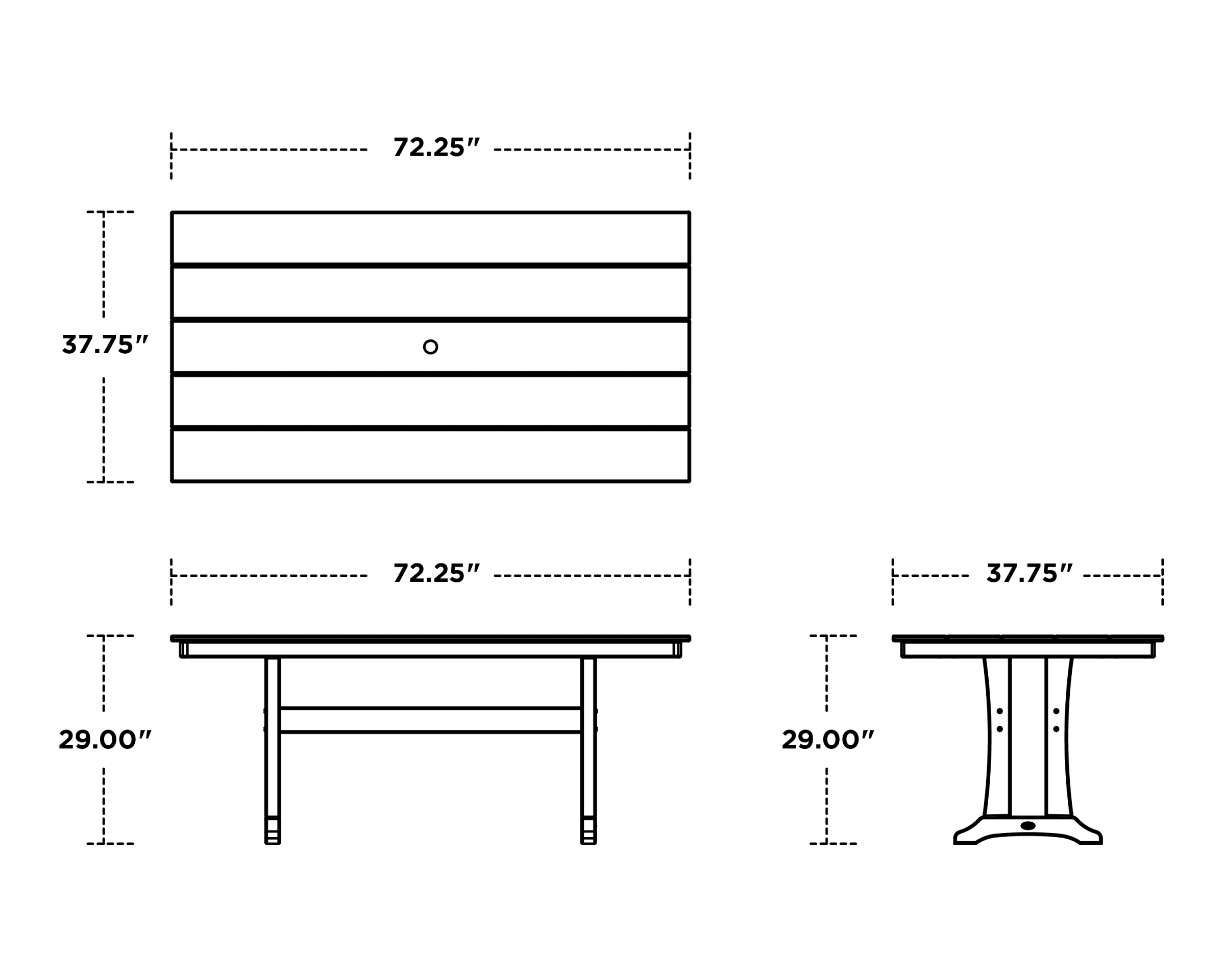 Dimensions for Farmhouse Trestle 37" x 72" Dining Table