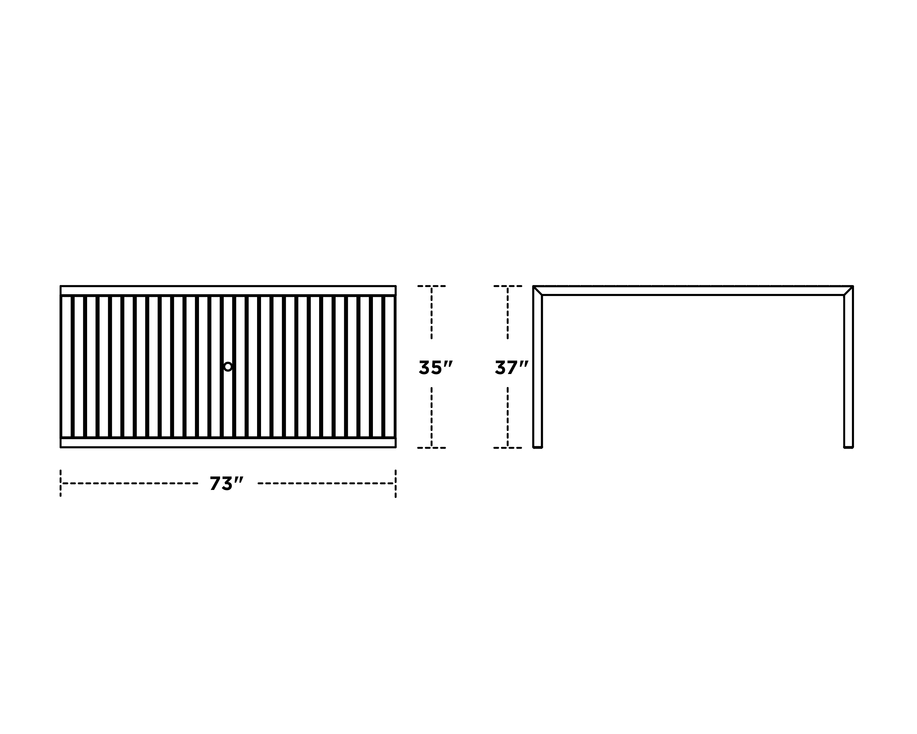 Dimensions for MOD 36" x 73" Counter Table
