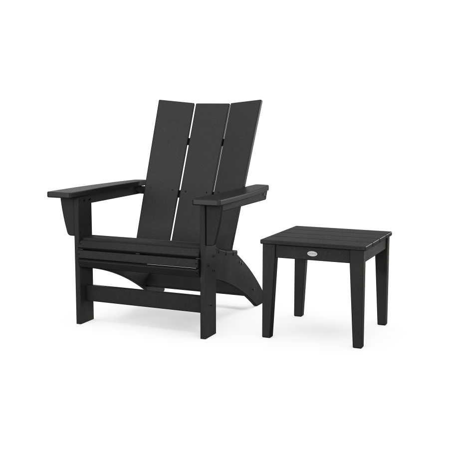 POLYWOOD Modern Grand Adirondack Chair with Side Table in Black